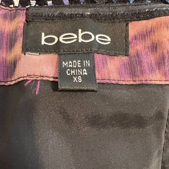 Bebe Black with Purple Leopard Strapless Ruched Dress Size Medium - Picture 8 of 12